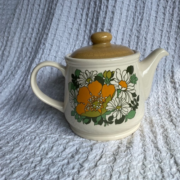 Vintage Sadler teapot stonewear buttercup & daisy print groovy MCM - Picture 4 of 15
